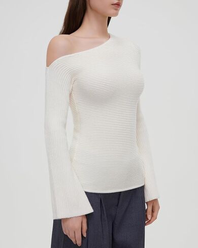 OMKAGI Off The Shoulder Fall Sweaters for Women Trendy Slim Fit Ribbed Knit Long Sleeve Top in Saudi Arabia