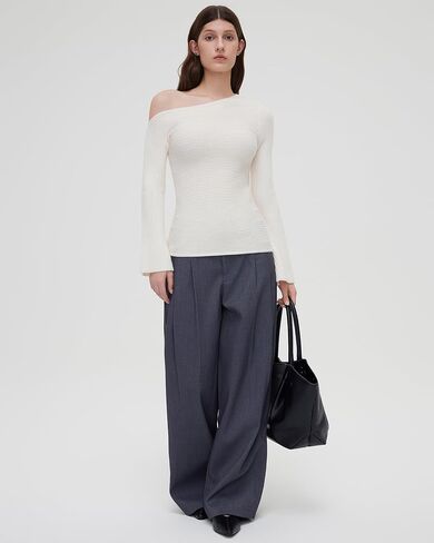 OMKAGI Off The Shoulder Fall Sweaters for Women Trendy Slim Fit Ribbed Knit Long Sleeve Top in Saudi Arabia