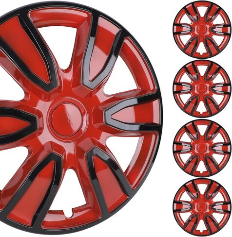 15 Inch Hubcaps Wheel Covers for Cars Universal Hubcaps 15" Wheel Rim Cover Replacement Snap On Hubcaps for Toyota Camry Corolla Style Automotive (Set of 4, Black & Red Lacquer, 15in) in Saudi Arabia