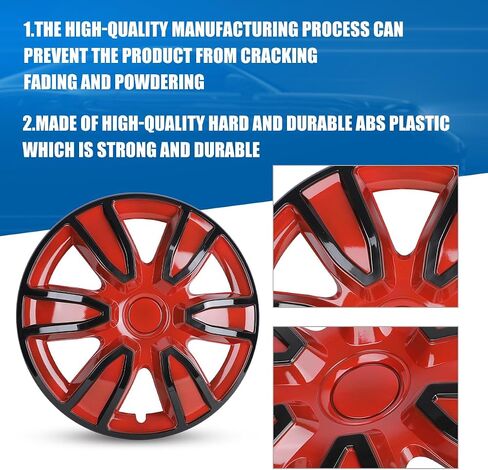 15 Inch Hubcaps Wheel Covers for Cars Universal Hubcaps 15" Wheel Rim Cover Replacement Snap On Hubcaps for Toyota Camry Corolla Style Automotive (Set of 4, Black & Red Lacquer, 15in) in Saudi Arabia