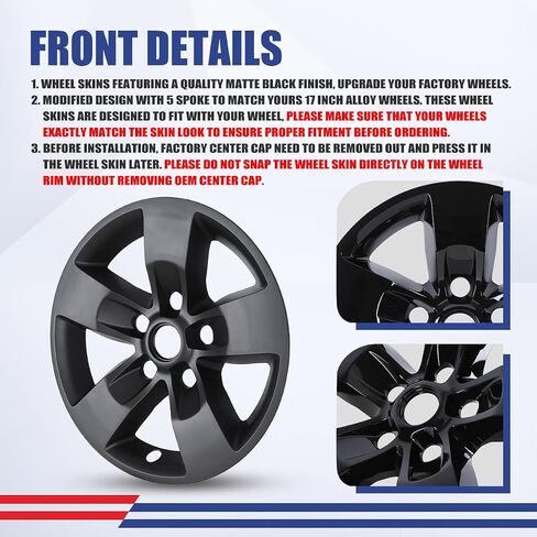 Nixon Offroad 17 Inch Alloy Wheel Wheel Skins 4 Pieces-Matte Black for 2013-2018 Dodge Ram 1500&2019-2023 Dodge Ram 1500 Classic, Snap-On Installation,Alloy Look Hubcaps with Reattachable Center Cap in Saudi Arabia