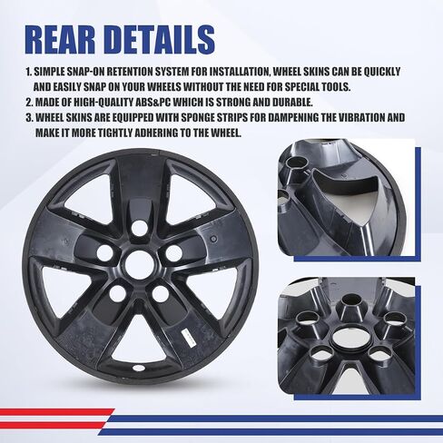 Nixon Offroad 17 Inch Alloy Wheel Wheel Skins 4 Pieces-Matte Black for 2013-2018 Dodge Ram 1500&2019-2023 Dodge Ram 1500 Classic, Snap-On Installation,Alloy Look Hubcaps with Reattachable Center Cap in Saudi Arabia