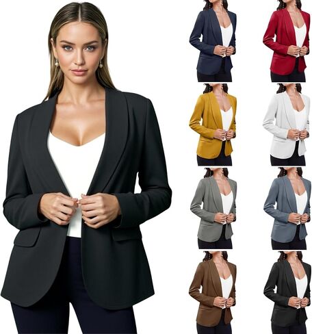 سترات نسائية كبيرة الحجم مفتوحة من الأمام وياقة على شكل طية صدر وأكمام طويلة وسترات مناسبة للعمل والمكتب والأعمال ملابس غير رسمية أنيقة in Saudi Arabia