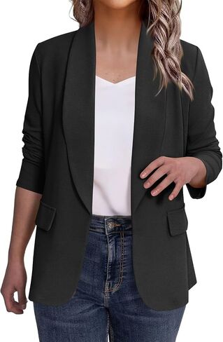 سترات نسائية كبيرة الحجم مفتوحة من الأمام وياقة على شكل طية صدر وأكمام طويلة وسترات مناسبة للعمل والمكتب والأعمال ملابس غير رسمية أنيقة in Saudi Arabia