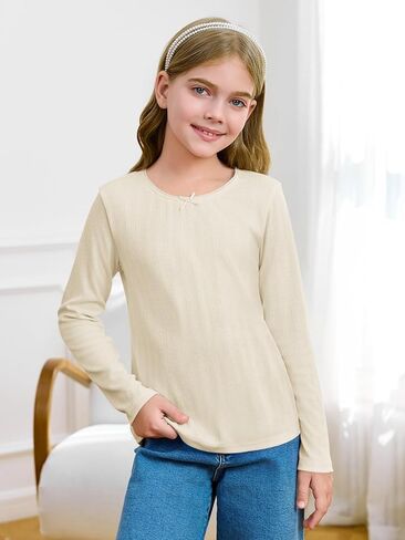 Haloumoning Girls Long Sleeve Shirts Kids Crewneck Tops Cute Mesh Blouse Tee 5-14 Years in Saudi Arabia
