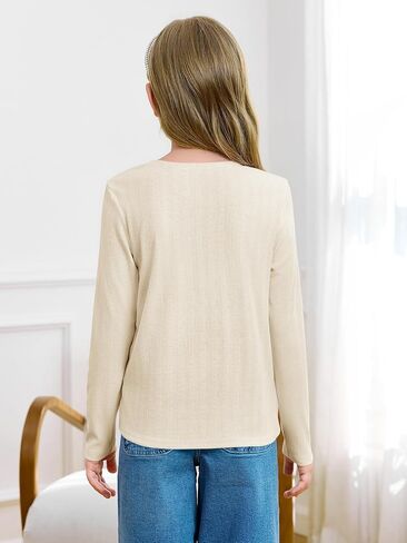 Haloumoning Girls Long Sleeve Shirts Kids Crewneck Tops Cute Mesh Blouse Tee 5-14 Years in Saudi Arabia