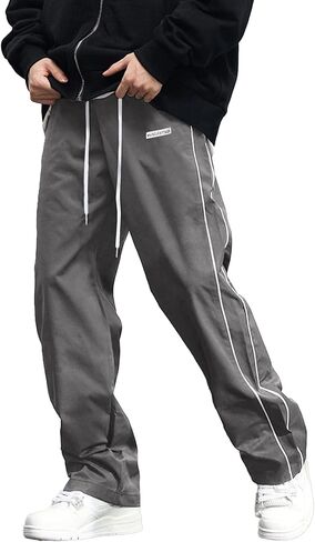 WZIKAI Men's Baggy Sweatpants Elastic Waist Drawstring Track Pants Y2K Casual Streetwear Parachute Pants with Pockets in Kuwait