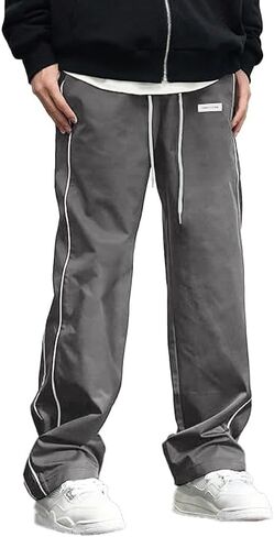WZIKAI Men's Baggy Sweatpants Elastic Waist Drawstring Track Pants Y2K Casual Streetwear Parachute Pants with Pockets in Kuwait