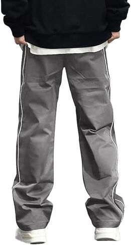 WZIKAI Men's Baggy Sweatpants Elastic Waist Drawstring Track Pants Y2K Casual Streetwear Parachute Pants with Pockets in Kuwait