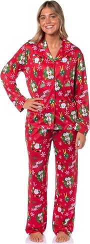 INTIMO Elf The Movie Women's Santa's Coming! Christmas Tossed Sleep Collared Button Down Long-Sleeve Pajama Set in Saudi Arabia