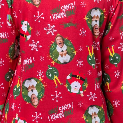 INTIMO Elf The Movie Women's Santa's Coming! Christmas Tossed Sleep Collared Button Down Long-Sleeve Pajama Set in Saudi Arabia
