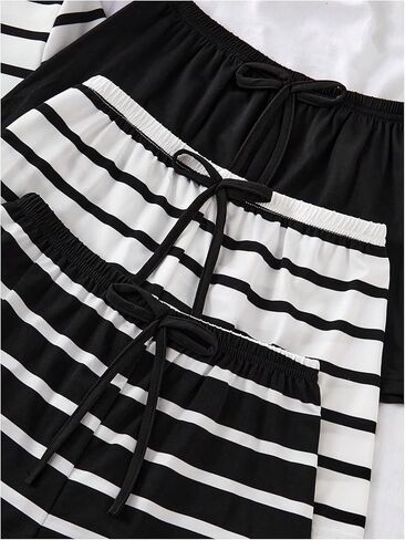 OYOANGLE Women's 3 Pack Lounge Set Striped Short Sleeve Top and Shorts Pajama Sets Sleepwear Loungewear in Saudi Arabia