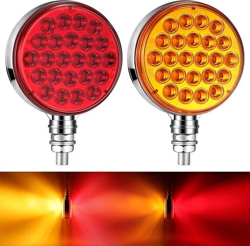 partsam 2x وجه مزدوج أدى أضواء إشارة بدوره 48led، جولة الحاجز الركيزة وقف بدوره الذيل ستروب العنبر / الأحمر آخر جبل أضواء مقطورة الكروم الإسكان 10v-30v لسحب مقطورة شاحنة in Kuwait
