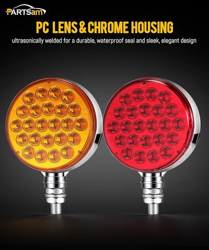 partsam 2x وجه مزدوج أدى أضواء إشارة بدوره 48led، جولة الحاجز الركيزة وقف بدوره الذيل ستروب العنبر / الأحمر آخر جبل أضواء مقطورة الكروم الإسكان 10v-30v لسحب مقطورة شاحنة in Kuwait