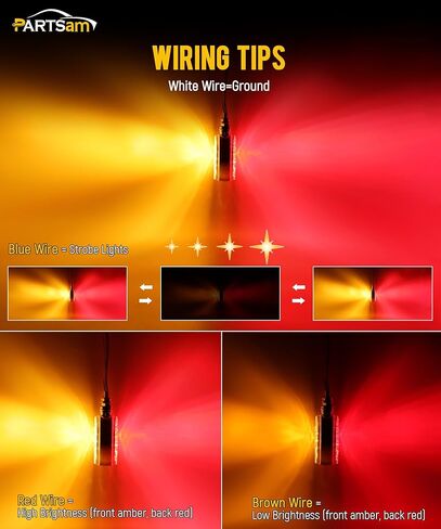 partsam 2x وجه مزدوج أدى أضواء إشارة بدوره 48led، جولة الحاجز الركيزة وقف بدوره الذيل ستروب العنبر / الأحمر آخر جبل أضواء مقطورة الكروم الإسكان 10v-30v لسحب مقطورة شاحنة in Kuwait