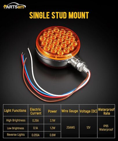 partsam 2x وجه مزدوج أدى أضواء إشارة بدوره 48led، جولة الحاجز الركيزة وقف بدوره الذيل ستروب العنبر / الأحمر آخر جبل أضواء مقطورة الكروم الإسكان 10v-30v لسحب مقطورة شاحنة in Kuwait