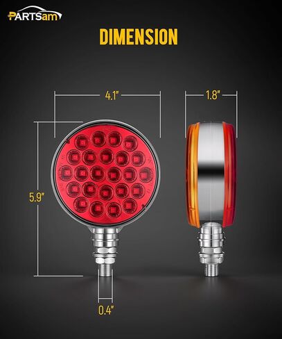 partsam 2x وجه مزدوج أدى أضواء إشارة بدوره 48led، جولة الحاجز الركيزة وقف بدوره الذيل ستروب العنبر / الأحمر آخر جبل أضواء مقطورة الكروم الإسكان 10v-30v لسحب مقطورة شاحنة in Kuwait