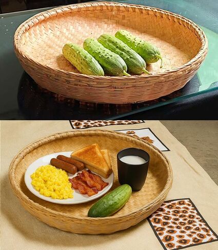 Bamboo Tray，Food Flatware trays，Bamboo and Rattan Fruit and Vegetable Basket with Flat Bottom,For Table, Kitchen,Outdoor Gathering and Dining Room Service or Decoration 2 Piece Set 餐厅服务托盘 in Saudi Arabia