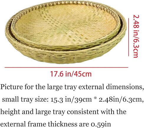 Bamboo Tray，Food Flatware trays，Bamboo and Rattan Fruit and Vegetable Basket with Flat Bottom,For Table, Kitchen,Outdoor Gathering and Dining Room Service or Decoration 2 Piece Set 餐厅服务托盘 in Saudi Arabia