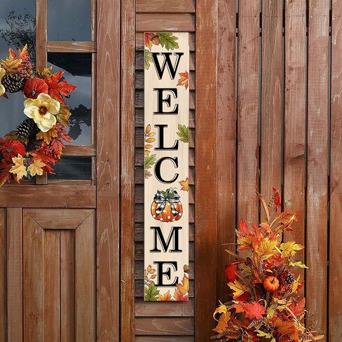 سعيد هالوين الشرفة علامة شبح وجه اليقطين الباب شنقا ديكور خشبي عمودي داخلي في الهواء الطلق يقف خدعة أو علاج علامات الترحيب لحديقة المنزل ساحة مزرعة الشرفة 47.2 × 7.8 بوصة in Kuwait