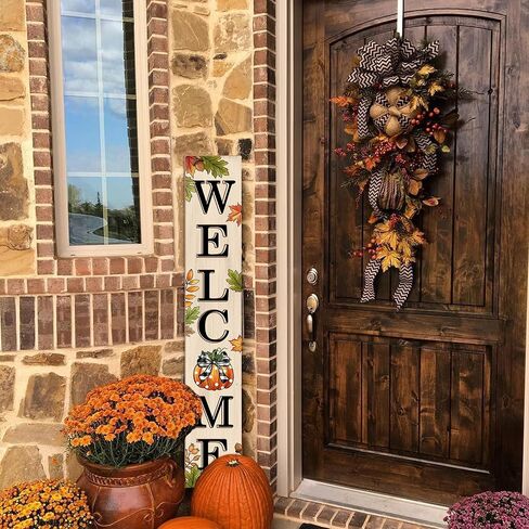 سعيد هالوين الشرفة علامة شبح وجه اليقطين الباب شنقا ديكور خشبي عمودي داخلي في الهواء الطلق يقف خدعة أو علاج علامات الترحيب لحديقة المنزل ساحة مزرعة الشرفة 47.2 × 7.8 بوصة in Kuwait