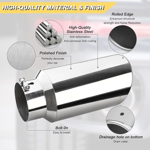 5 inch Inlet Exhaust Tip, 7" Outlet 15" Overall Length Stainless Steel Exhaust Tail Pipe, Bolt-On, Rolled Edge, Slant Sleek Angle Cut, Polished Tailpipe, Silvery in Saudi Arabia