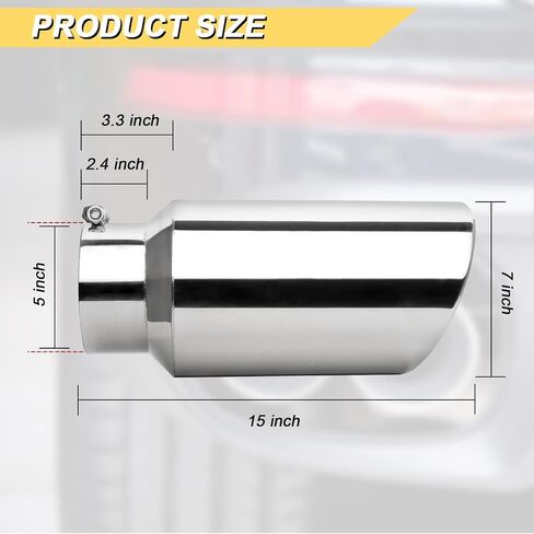 5 inch Inlet Exhaust Tip, 7" Outlet 15" Overall Length Stainless Steel Exhaust Tail Pipe, Bolt-On, Rolled Edge, Slant Sleek Angle Cut, Polished Tailpipe, Silvery in Saudi Arabia