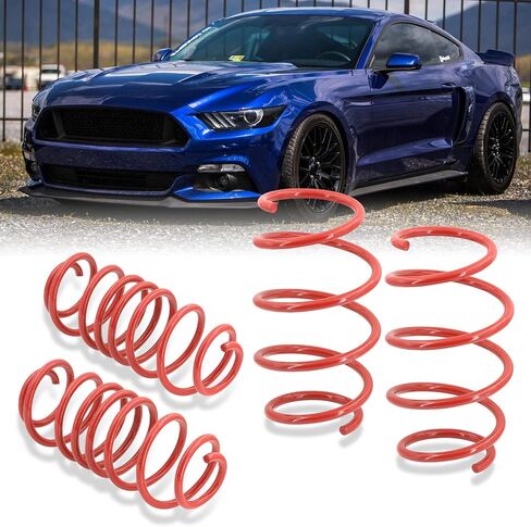 AJP Distributors 1.0" Front & Rear Suspension Drop Height Coil Performance Sport Lowering Springs Kit Red Compatible/Replacement For Mustang S550 V6 Ecoboost GT V8 2015 2016 2017 2018 2019 2020 2021 in Saudi Arabia