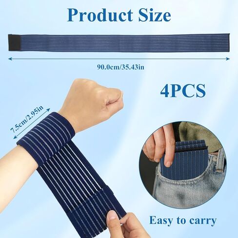 4-Pack Reusable Ice Pack Strap - 35.5"x3" Hook and Loop Elastic Holder & Extender Belt for Secure Ice Pack Wrap, Blue in Kuwait