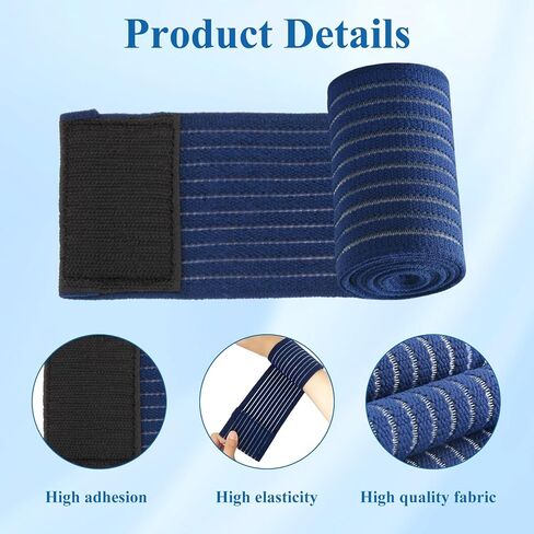 4-Pack Reusable Ice Pack Strap - 35.5"x3" Hook and Loop Elastic Holder & Extender Belt for Secure Ice Pack Wrap, Blue in Kuwait