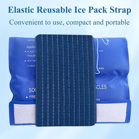4-Pack Reusable Ice Pack Strap - 35.5"x3" Hook and Loop Elastic Holder & Extender Belt for Secure Ice Pack Wrap, Blue in Kuwait