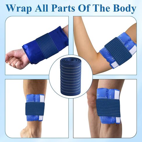 4-Pack Reusable Ice Pack Strap - 35.5"x3" Hook and Loop Elastic Holder & Extender Belt for Secure Ice Pack Wrap, Blue in Kuwait