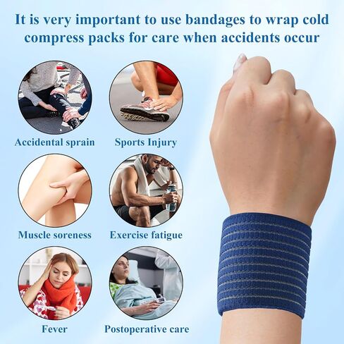 4-Pack Reusable Ice Pack Strap - 35.5"x3" Hook and Loop Elastic Holder & Extender Belt for Secure Ice Pack Wrap, Blue in Kuwait