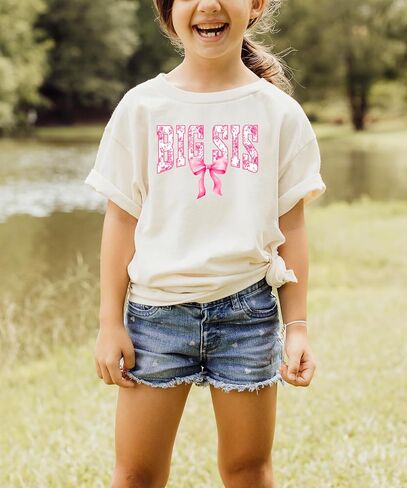 Pink Floral Big Sis Shirt for Toddlers, Girls & Teens Older Sister Coquette Bow T-Shirt in Saudi Arabia