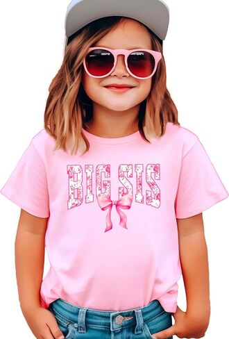 Pink Floral Big Sis Shirt for Toddlers, Girls & Teens Older Sister Coquette Bow T-Shirt in Saudi Arabia