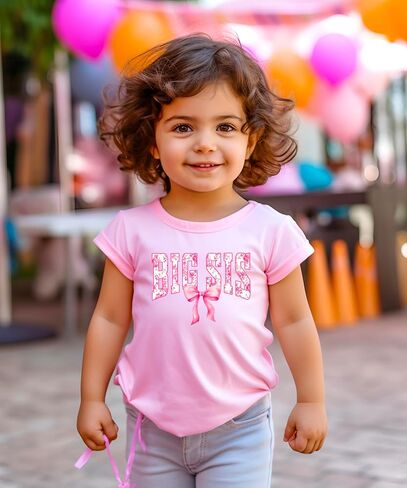 Pink Floral Big Sis Shirt for Toddlers, Girls & Teens Older Sister Coquette Bow T-Shirt in Saudi Arabia