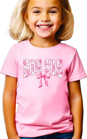 Pink Floral Big Sis Shirt for Toddlers, Girls & Teens Older Sister Coquette Bow T-Shirt in Saudi Arabia