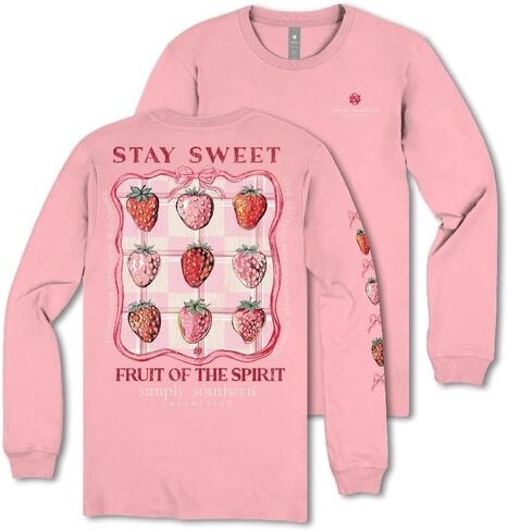 Simply Southern Stay Sweet, Fruit of The Spirit - Strawberry - Pink Bow - Youth Long Sleeve in Saudi Arabia