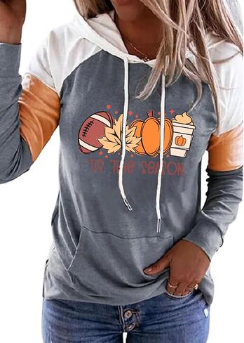 Tis The Season Hoodie Women Thanksgiving Pumpkin Graphic Tees Football Game Day Shirts Fall Long Sleeve Pullover Tops in Kuwait