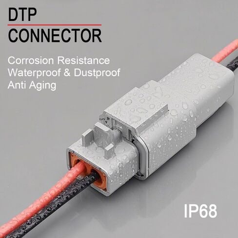 2 Pin DTP Connector Automotive Sealed Electric Plug, 2 Way Male Female Waterproof Connector Wire Harness DTP Series DTP06-2S with 12 AWG Cable Wire, for Car,Truck,Boats,LED Work Light(2 Pairs) in Saudi Arabia