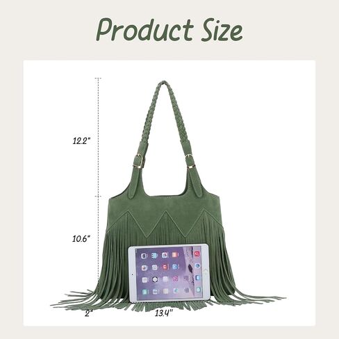 Emprier Fringe Shoulder Bags for Women Western Hobo Purses Vegan Faux Suede Leather Woven Tassel bag in Kuwait
