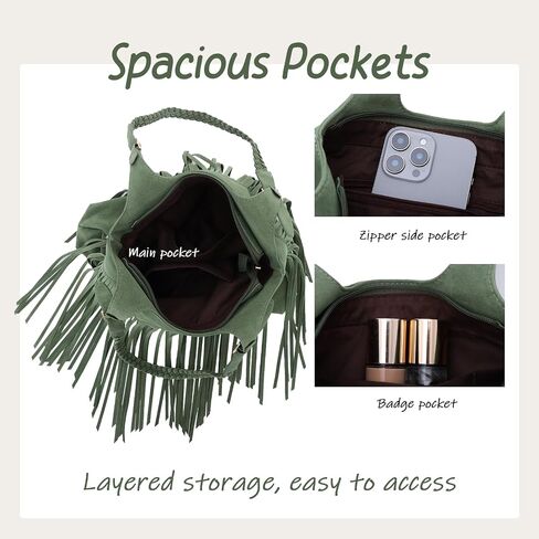 Emprier Fringe Shoulder Bags for Women Western Hobo Purses Vegan Faux Suede Leather Woven Tassel bag in Kuwait