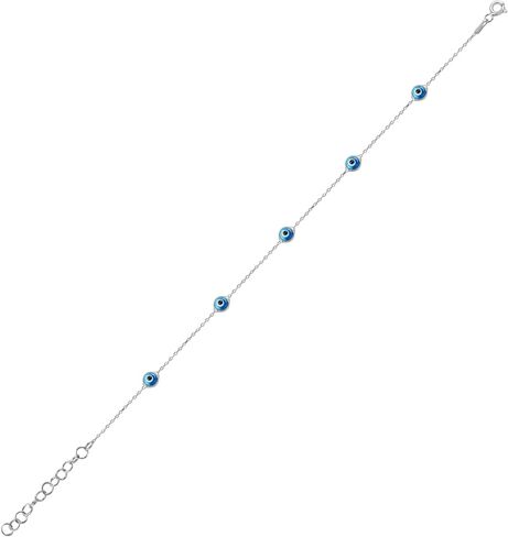 925 Sterling Silver Evil Eye Bracelet | Rhodium Plated Adjustable Chain | Delicate Blue Glass Charm Jewelry for Women | Lucky Gift Protection Bracelet in Saudi Arabia