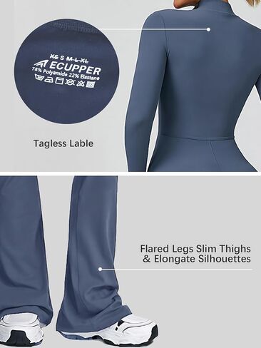 بدلة قفز نسائية طويلة الأكمام من ECUPPER بدلة رومبير قطعة واحدة كاملة بدلة يوجا Unitard واسعة الساق بدلة مثيرة in Kuwait