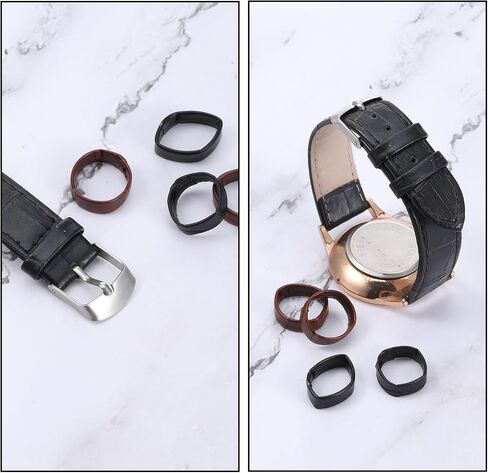 22mm Genuine Leather Watch Band Keepers 6 Pcs Watch Band Retainer Rings for 22mm Watch-Strap (Brown, Black) in Saudi Arabia