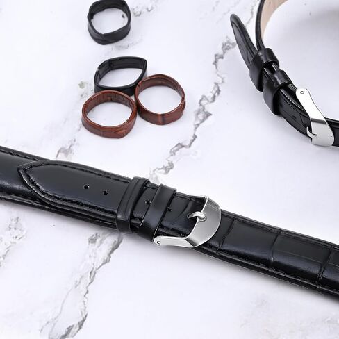 22mm Genuine Leather Watch Band Keepers 6 Pcs Watch Band Retainer Rings for 22mm Watch-Strap (Brown, Black) in Saudi Arabia