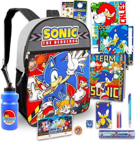 مجموعة حقيبة ظهر Sonic The Hedgehog للأطفال - حزمة مع حقيبة ظهر مقاس 16 بوصة، ومجلدات، ودفتر ملاحظات، وزجاجة مياه، وملصقات، والمزيد | لوازم مدرسية سونيك للأولاد والبنات in Saudi Arabia