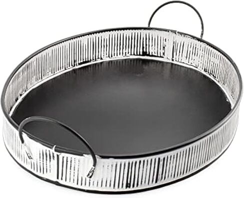 AuldHome Design Decorative Boho Serving Tray; Distressed White Over Black Metal Tray in Saudi Arabia