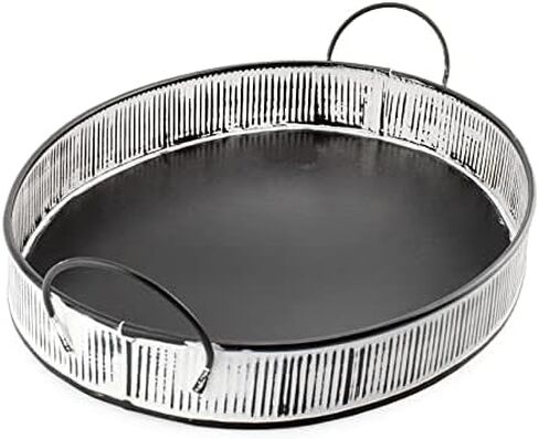 AuldHome Design Decorative Boho Serving Tray; Distressed White Over Black Metal Tray in Saudi Arabia