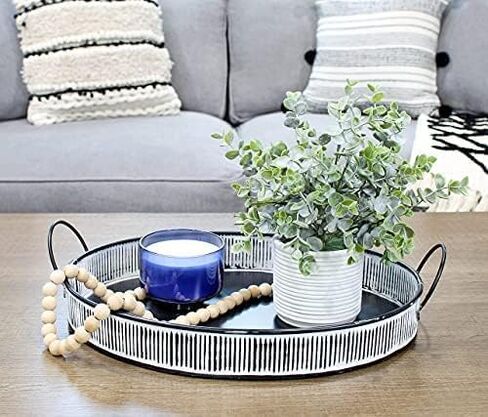 AuldHome Design Decorative Boho Serving Tray; Distressed White Over Black Metal Tray in Saudi Arabia